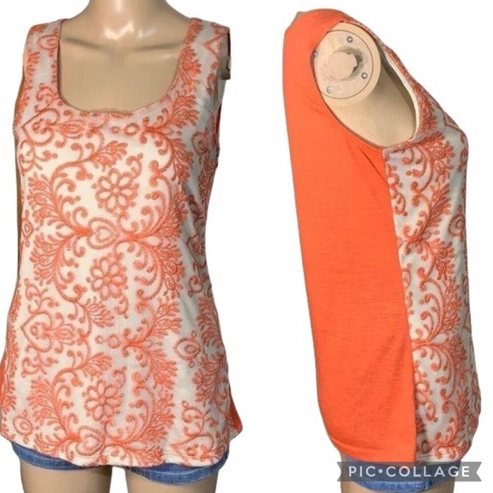 Maurices Womens Blouse Top Floral Lace Sleeveless Tank Top Orange Cream Medium
